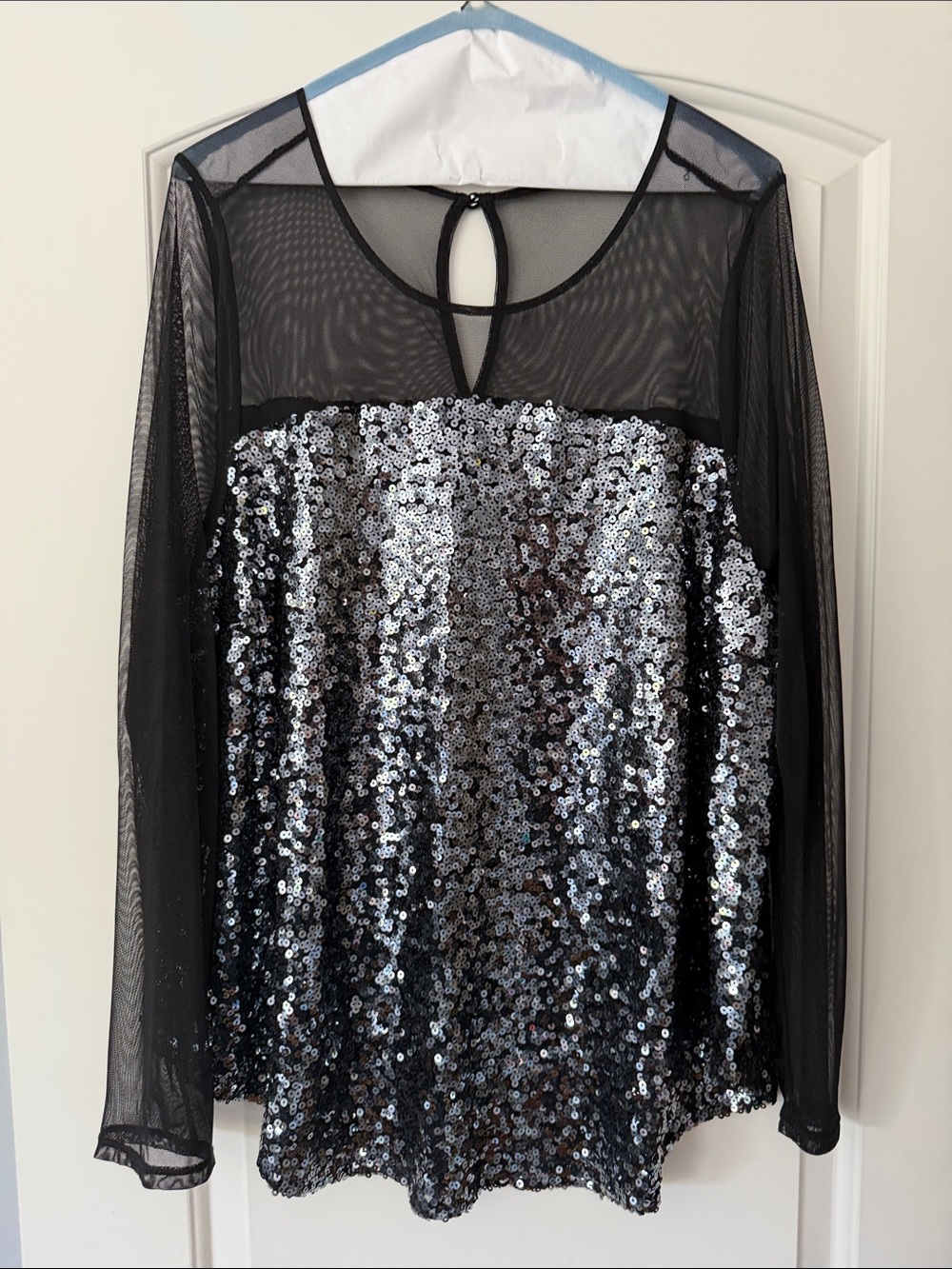 Torrid Black Sequin Mesh Long-Sleeve Women's Top Sz 1